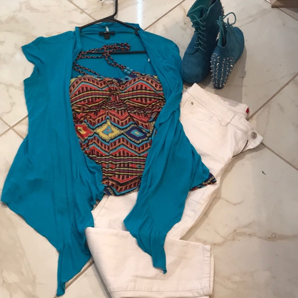 Aztec Style Top with A Blue Cover Up